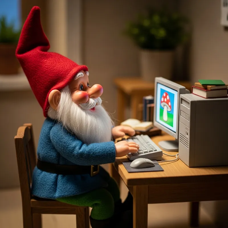 Gnome Toy Using a Computer - Fun Decor