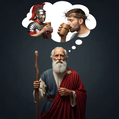 Ancient Elderly Teacher with Roman Soldier in Thought Bubble