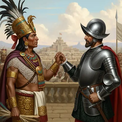 Moctezuma vs. Hernán Cortés: Historical Encounter of Indigenous and Spanish Leaders