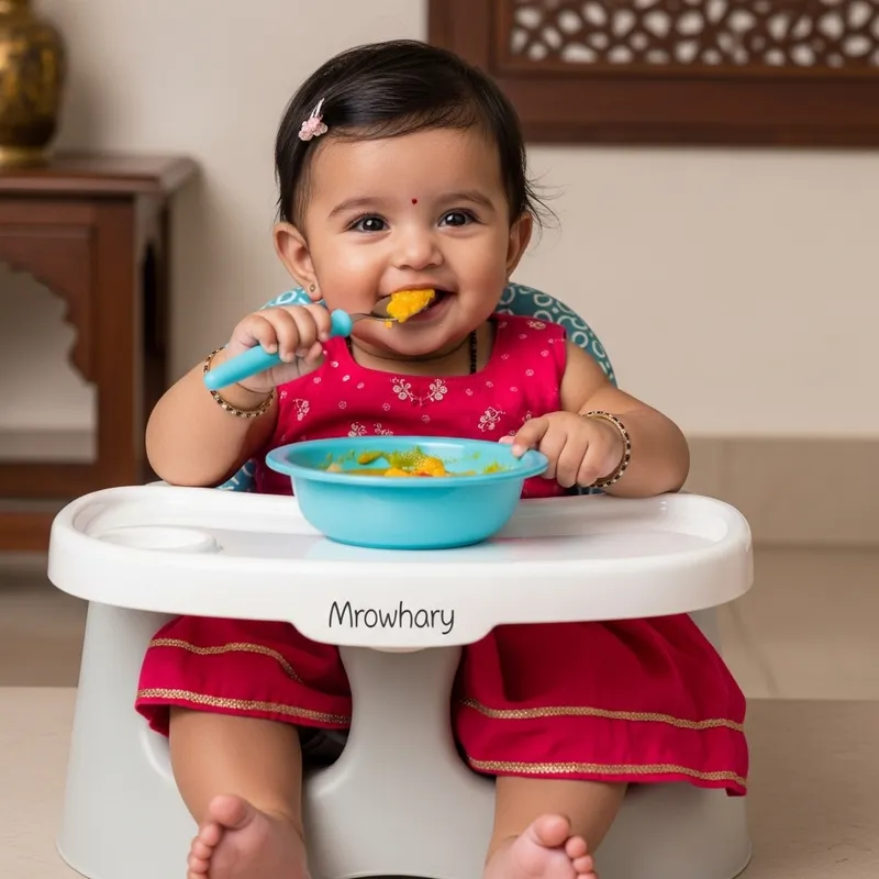 Marwadi Baby Eating in Vibrant Pink Dress