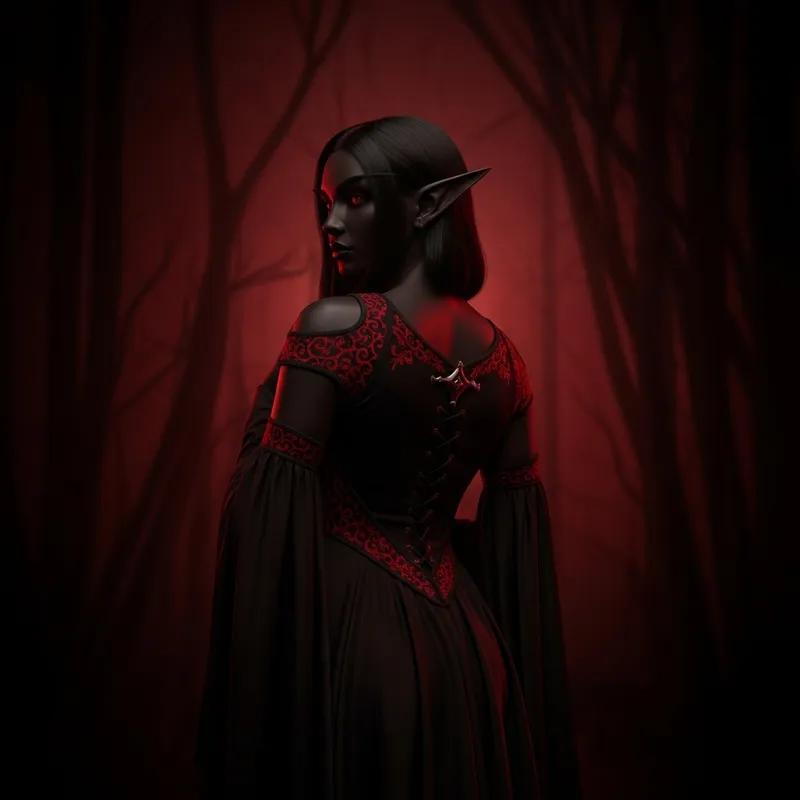 Haunting Dark-Skinned Elf in Gothic Fantasy Artwork