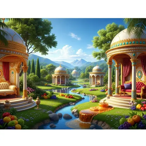 Islamic Paradise: Lush Gardens & Ethereal Light | Tranquil Serenity