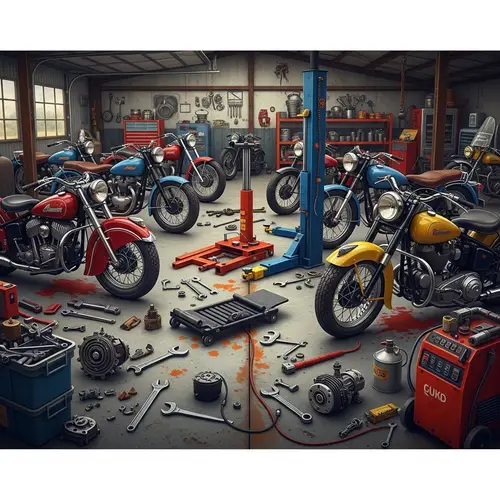 Vintage Motorcycles Garage: Tools & Stories | Digital Painting
