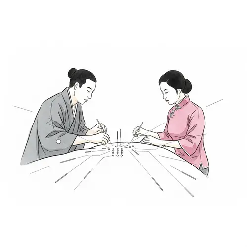 Abstract Watercolor Painting of Japanese Acupuncture Scene