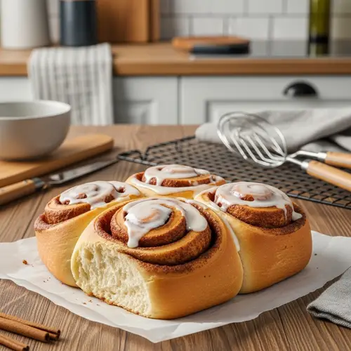 Freshly-Baked Golden Cinnamon Roll with Creamy Frosting