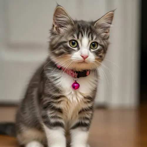 Charming House Cat with Fluffy Fur - Gray and White Mix