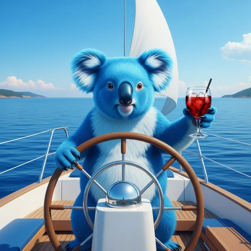Blue Koala Sailing in Mediterranean with Yacht Sipping Calimocho Blue Koala Sailing in Mediterranean with Yacht Sipping Calimocho