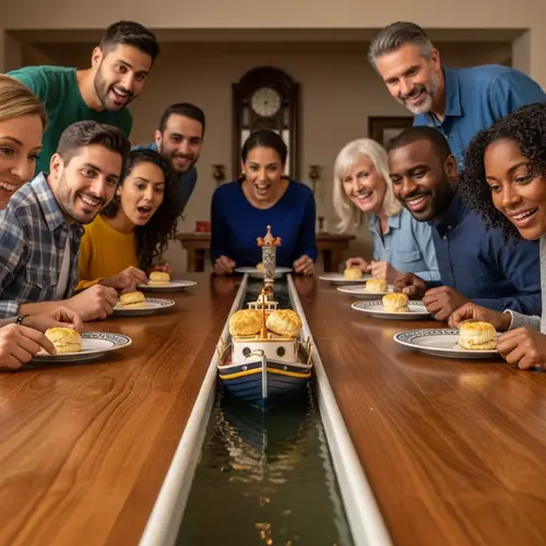Anticipating Biscuit Delivery from Unique Bumboat | Rustic Dining Scene