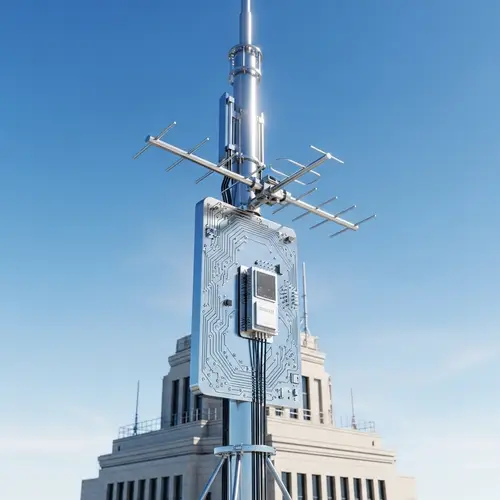 Detailed Antenna Illustration on Tall Building