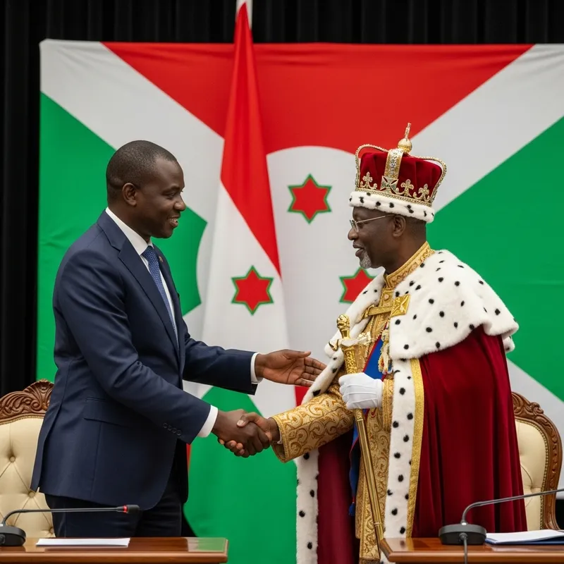 President of Burundi Melchior Ndadaye shakes hands with Prince Louis Rwagasore