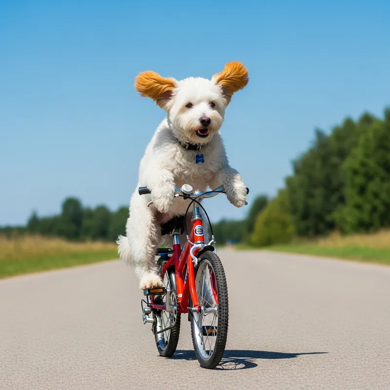 White Dog with Orange Ears Cycling Adventure | Playful Scene