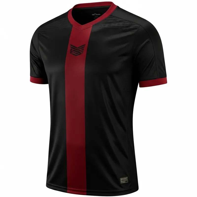 Athletic Black Soccer Jersey with Bold Dark Red Accents