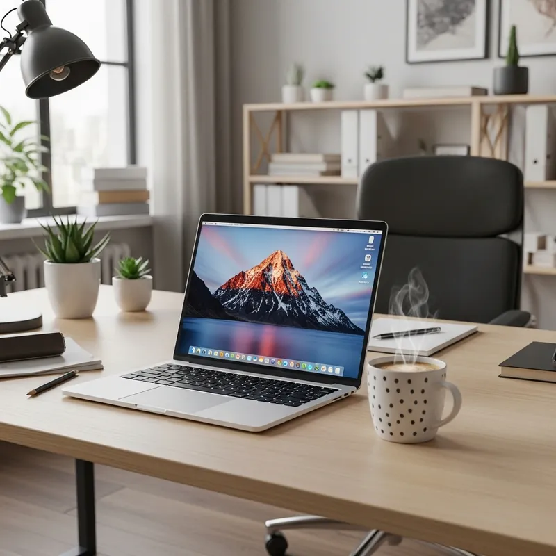 Cozy Modern Office with Laptop & Coffee