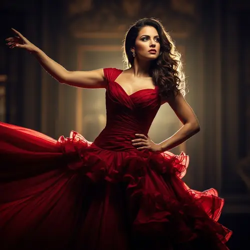 Dramatic Hispanic Woman in Red Dress | Cinematic Pose