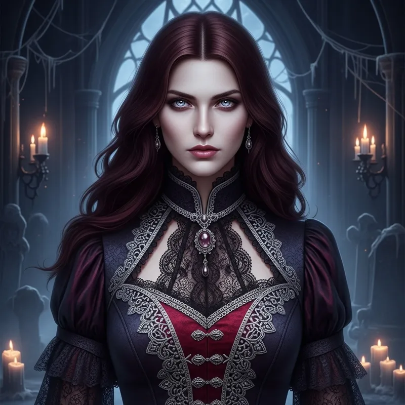 Mysterious Vampire Woman with Luminescent Eyes