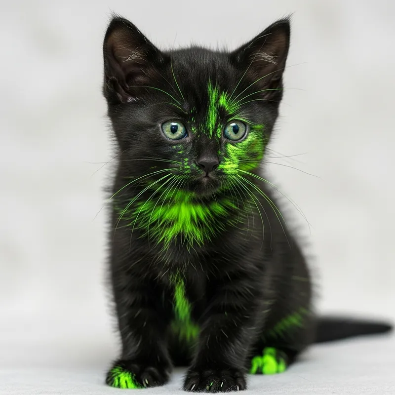 Adorable Black and Neon Green Kitten | Vibrant and Playful