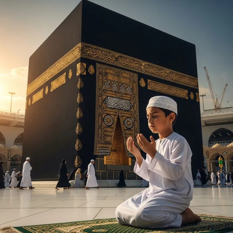 A Child Praying Before the Majestic Kaaba