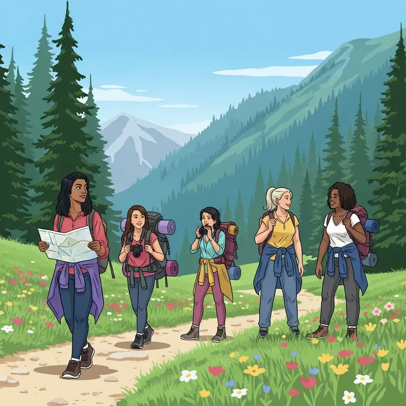Empowered Women's Adventure in Mountain Landscape