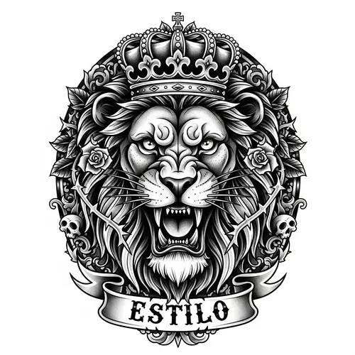 Chicano Style Lion Tattoo Design