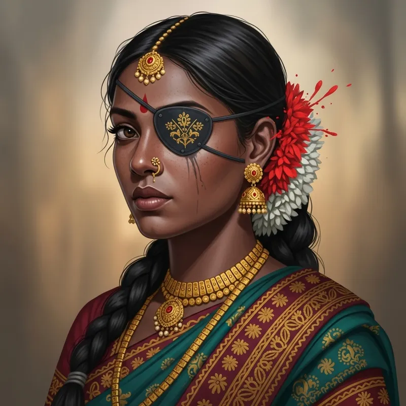 Resilient Dark-Skinned Indian Woman with Eyepatch Portrait