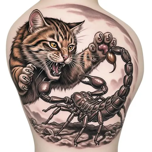 Fierce Cat vs. Scorpion Tattoo Design