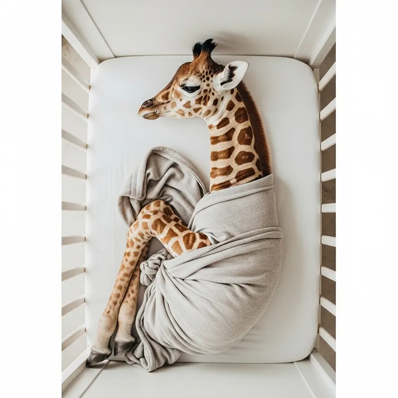 Peaceful Baby Giraffe Sleeping Soundly in Crib