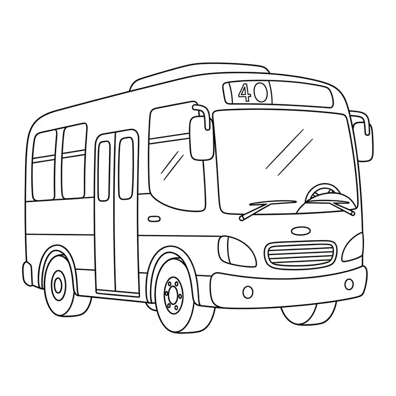 Adorable Bus Coloring Page | Simple Line Art for 4-Year-Olds