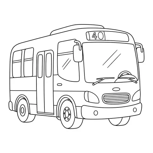 Adorable Bus Coloring Page for Kids | Simple Line Art Illustration