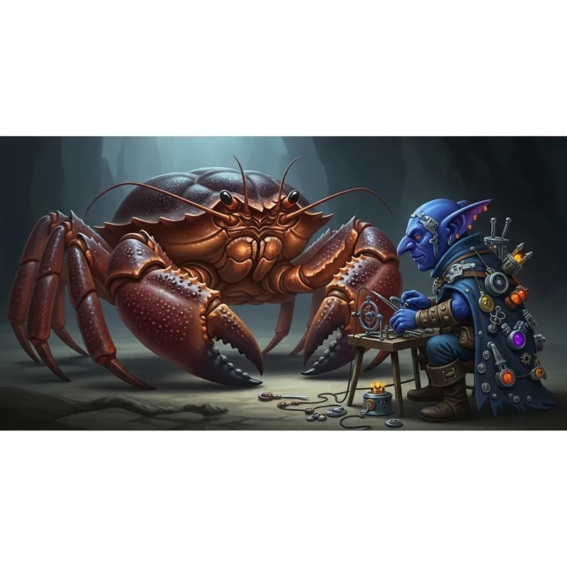 Epic Fantasy: Giant Crab & Blue Goblin Artificer