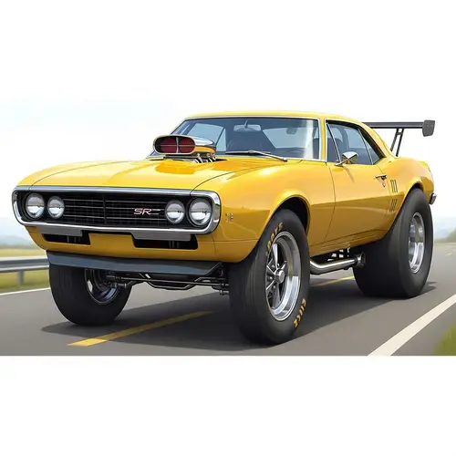 Yellow Pro Street 1967 Firebird Cartoon Design