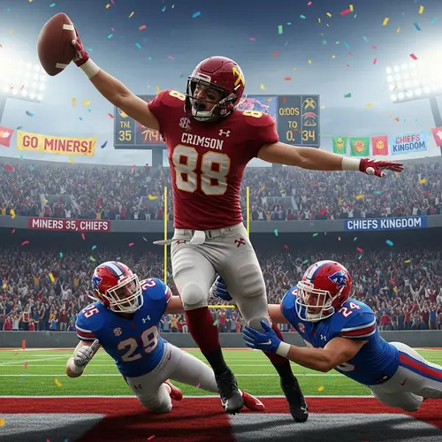 Intense American Football Game: Crimson Miners vs Native Chiefs