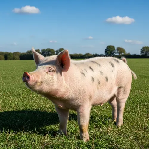 Medium Size Domestic Pig in Lush Field - Charming Image