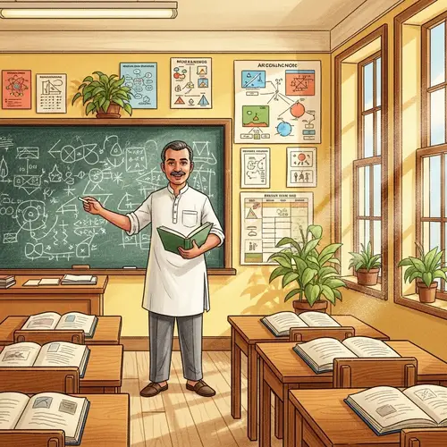 South Asian Male Teacher Explaining Lessons in Traditional Classroom