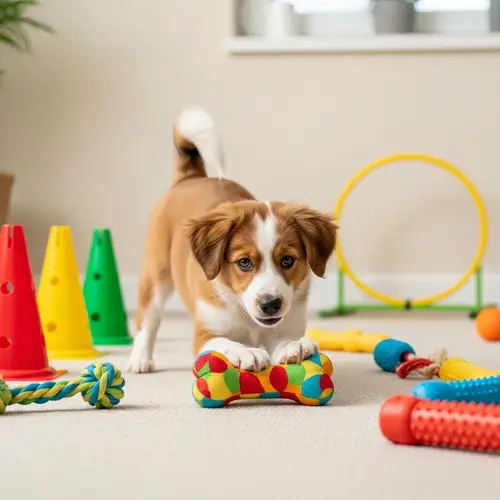 Sweet and Playful Puppy Training with Colorful Toy