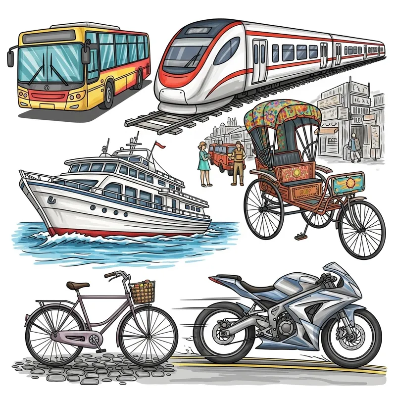 Doodle of All Public Transportations: Bus, Train & More
