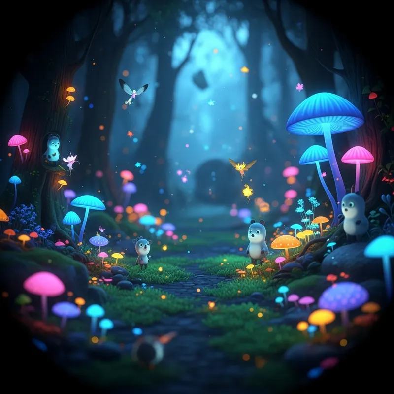 Enchanting Neon Forest with Glowing Mushrooms