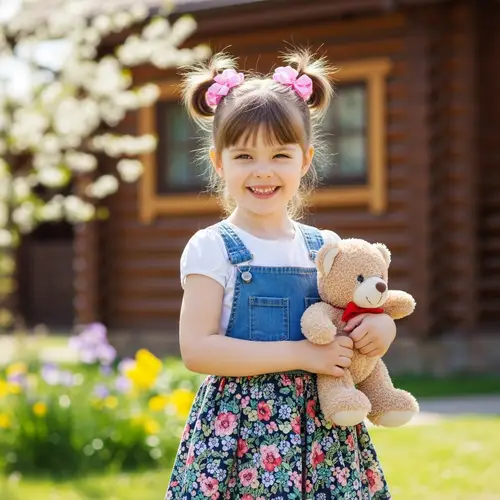 Adorable Little Girl with Teddy Bear | Bright and Playful Scene