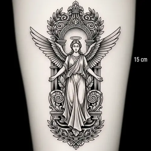 Greek Style Angel Tattoo in Pointillism | An Exquisite 15cm Design