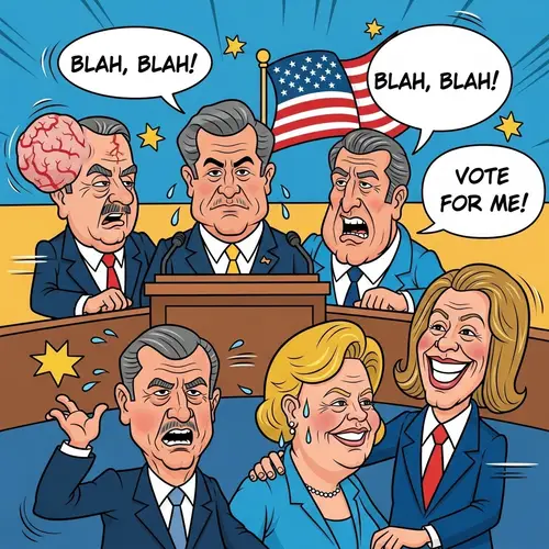Satirical Political Cartoon with Exaggerated Caricatures | Bold Style