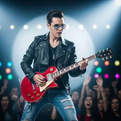 Stylish Guitarist on Brightly Lit Stage | Impressive Performance