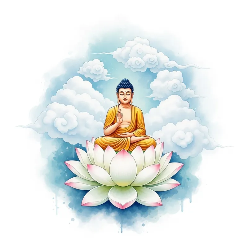 Buddha on White Lotus | Serene Energy Watercolor Art