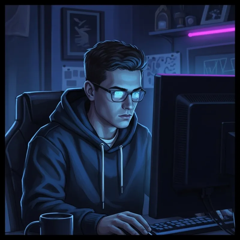 Focused Young Man in Cyberpunk Digital Art