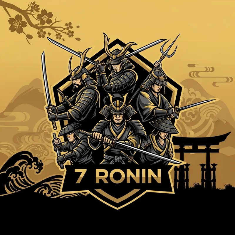 7 Ronin Gaming Logo | Black and Gold Samurai Design