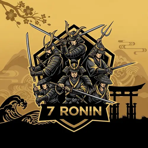 7 Ronin Gaming Logo | Samurai Japanese Design in Black and Gold