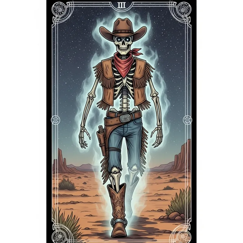 Cowboy Skeleton Tarot Card Illustration