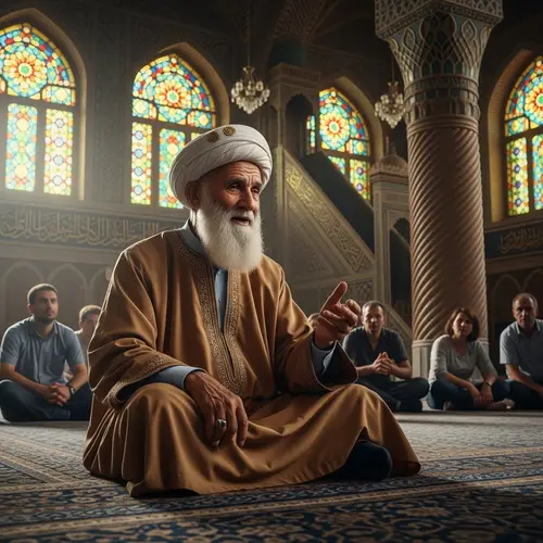 Elderly Middle-Eastern Man Sharing Islamic Stories in Mosque