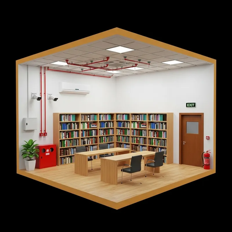Modern Safety Features in Library Room Design | Interior 3D Drawing