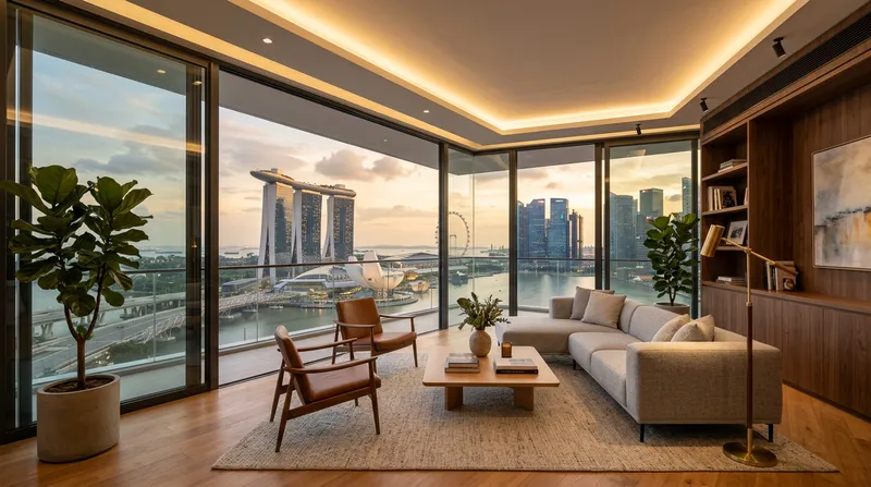 Modern Singapore Living Room with Skyline View