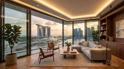 Modern Singapore Living Room with Skyline View
