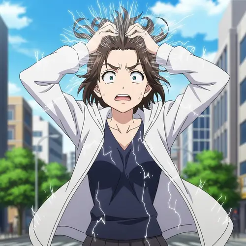 Anime Girl Electric Shock Reaction | Vibrant Anime Artwork